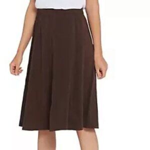 Denim & Co Suede Leather Skirt Womens Sz L Pull-On Seamed Dark Chocolate Brown